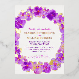 Lila Pansy Aquarell Blume Hochzeitsgold Folieneinladung