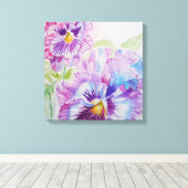 Lila Pansy Aquarellbilder Leinwand drucksvoll (Insitu (Holzboden))