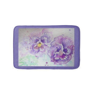 Lila Pansy Aquarellfarben Stiefmütterchen Blumenma Badematte