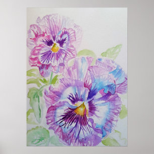 Lila Pansy Art Blumenstrauß Blume Wasserfarben Pos Poster