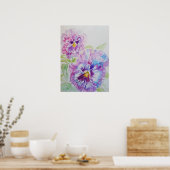 Lila Pansy Art Blumenstrauß Blume Wasserfarben Pos Poster (Küche)