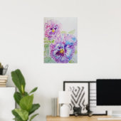 Lila Pansy Art Blumenstrauß Blume Wasserfarben Pos Poster (Heimbüro)
