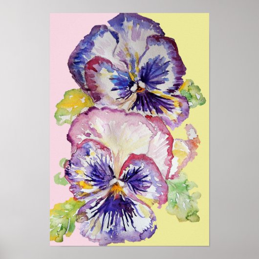 Lila Pansy Art Blumenstrauß Blume Wasserfarben Pos Poster (Vorne)