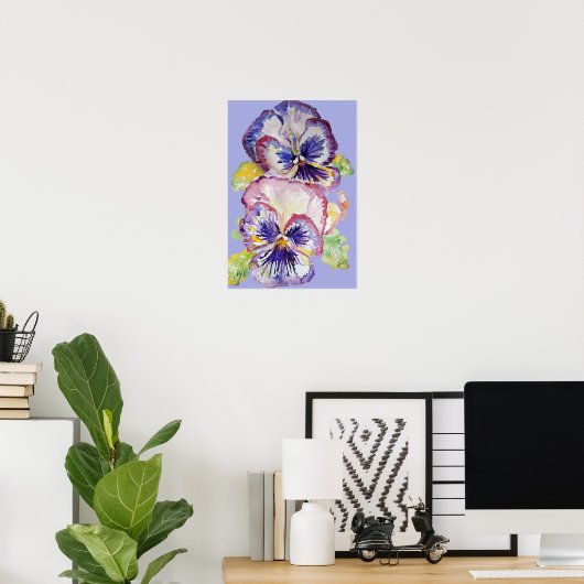 Lila Pansy Art Blumenstrauß Blume Wasserfarben Pos Poster (Heimbüro)