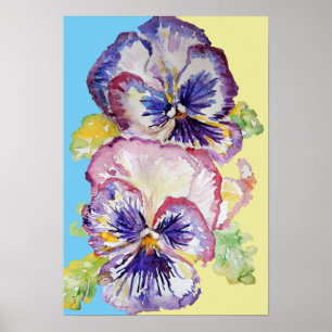 Lila Pansy Art Blumenstrauß Blume Wasserfarben Pos Poster