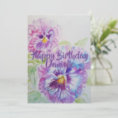 Lila Pansy Art Wasserfarben Geburtstag Einladung (Stehend Vorderseite)