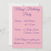 Lila Pansy Art Wasserfarben Geburtstag Einladung (Rückseite)