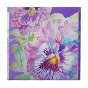 Lila Pansy Blume Aquarell Blumenstrauß Keramik Ti Fliese