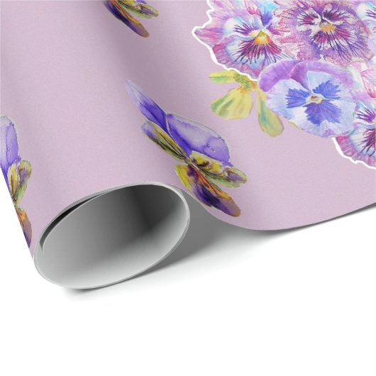 Lila Pansy Blume Blumenbeete Wasserfarben Wrapping Geschenkpapier (Rolleneckpunkt)