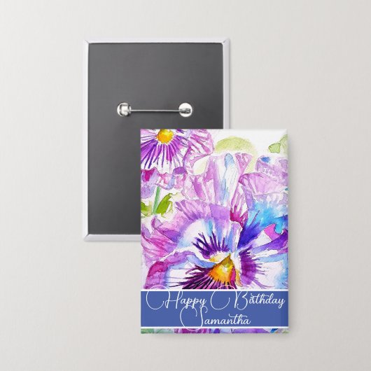 Lila Pansy Blume Blumenfrauen Geburtsname Button (Vorderseite/Rückseite)