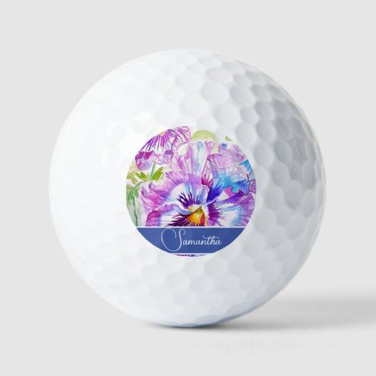 Lila Pansy Blume Blumenfrauen Liebe Golfball (Vorderseite)