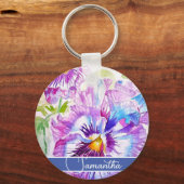 Lila Pansy Blume Blumenfrauen Schlüsselring Schlüsselanhänger (Vorderseite)