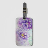 Lila Pansy Blume Floral Watercolor Gepäckstück Tag Gepäckanhänger (Vorderseite Vertikal)