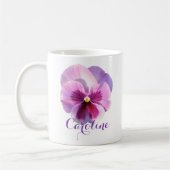Lila Pansy Blume Individuelle Name Kaffeetasse (Links)