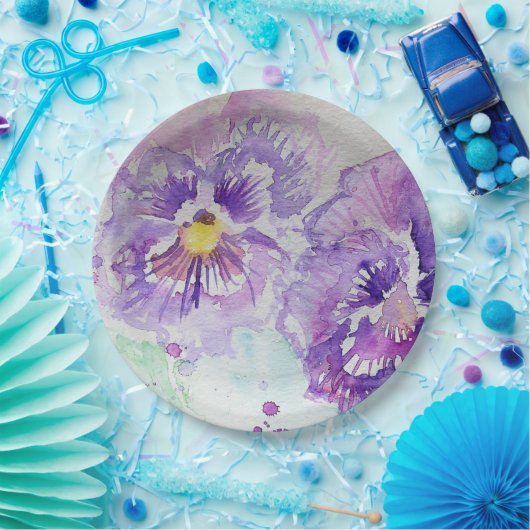Lila Pansy-Blume-Musterpapierplatte Party Pappteller (Party)