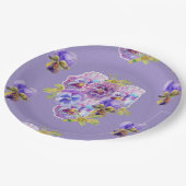 Lila Pansy-Blume-Musterpapierplatte Party Pappteller (Schrägansicht)