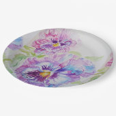 Lila Pansy-Blume-Musterpapierplatte Party Pappteller (Schrägansicht)
