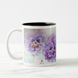 Lila Pansy-Blume Wasserfarbenmalerei Zweifarbige Tasse
