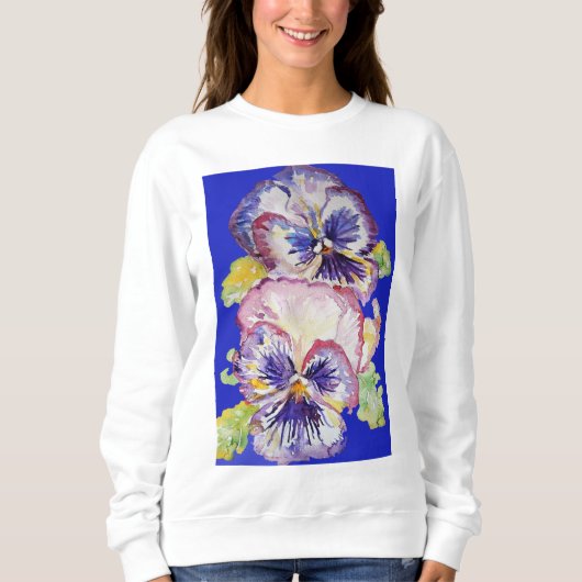 Lila Pansy Blumenmuster Wasserfarben Blume Sweatshirt (Vorderseite)