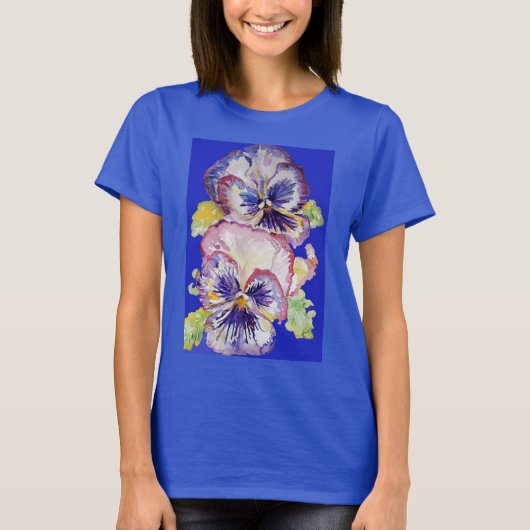 Lila Pansy Blumenmuster Wasserfarben Blume T-Shirt (Vorderseite)