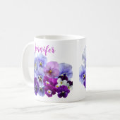 Lila Pansy Coffee Tasse Floral (Vorderseite Links)