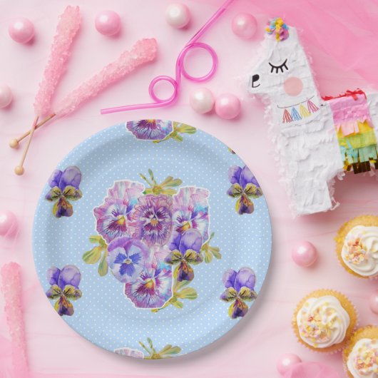 Lila Pansy-Dot-Blume-Musterpapierplatte Party Pappteller (Party)
