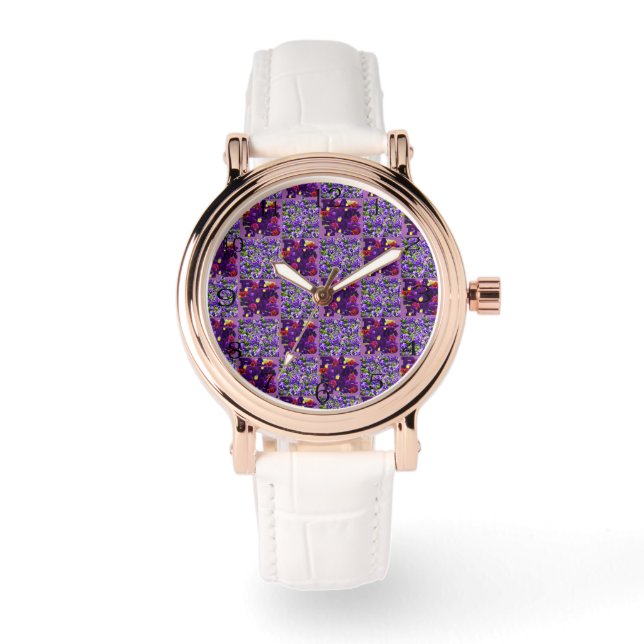 Lila Pansy Field and Typografy, Armbanduhr (Vorderseite)