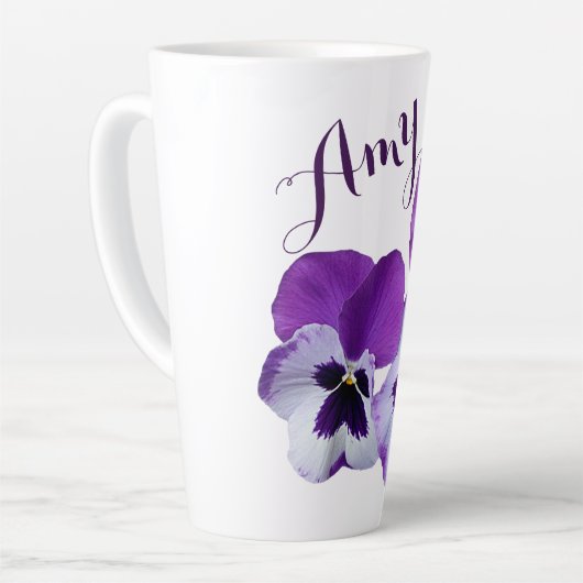 Lila Pansy floral Amy Name anpassbar boho Milchtasse (Linke Ecke)