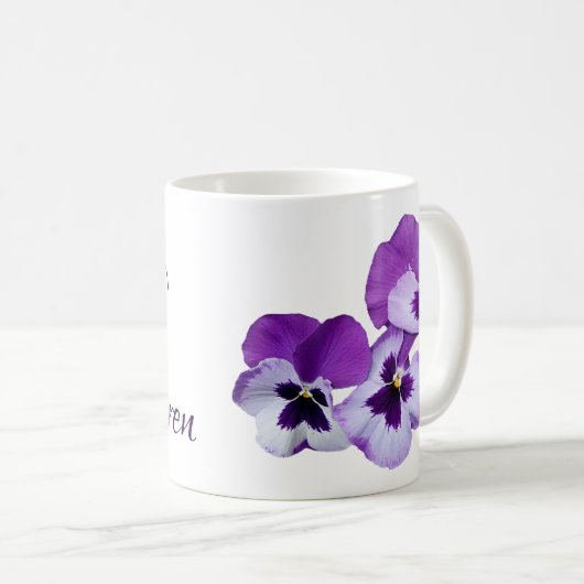 Lila Pansy floral boho, individueller Karenname Kaffeetasse (VorderseiteRechts)