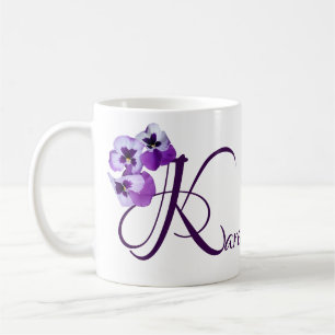 Lila Pansy floral boho, individueller Karenname Kaffeetasse
