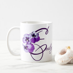 Lila Pansy floral Emily Name anpassbar boho Kaffeetasse