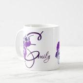 Lila Pansy floral Emily Name anpassbar boho Kaffeetasse (Vorderseite Links)