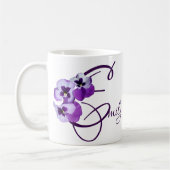 Lila Pansy floral Emily Name anpassbar boho Kaffeetasse (Links)