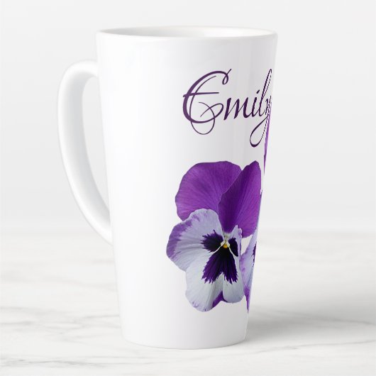 Lila Pansy floral Emily Name anpassbar boho Milchtasse (Linke Ecke)