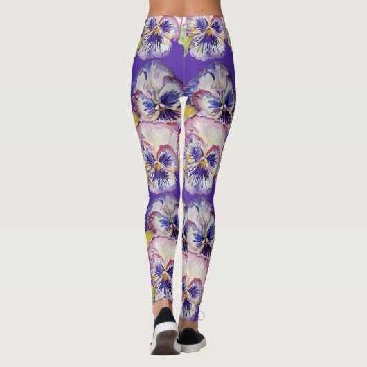 Lila Pansy Glorious Floral Blume Leggings (Rückseite)