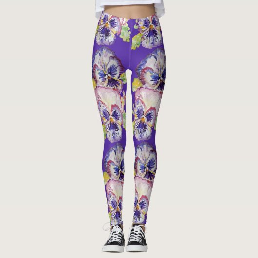 Lila Pansy Glorious Floral Blume Leggings (Vorderseite)