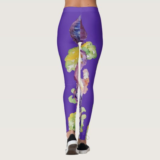 Lila Pansy große Pansy Floral Blume Leggings (Rückseite)