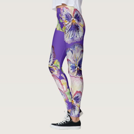 Lila Pansy große Pansy Floral Blume Leggings (Links)