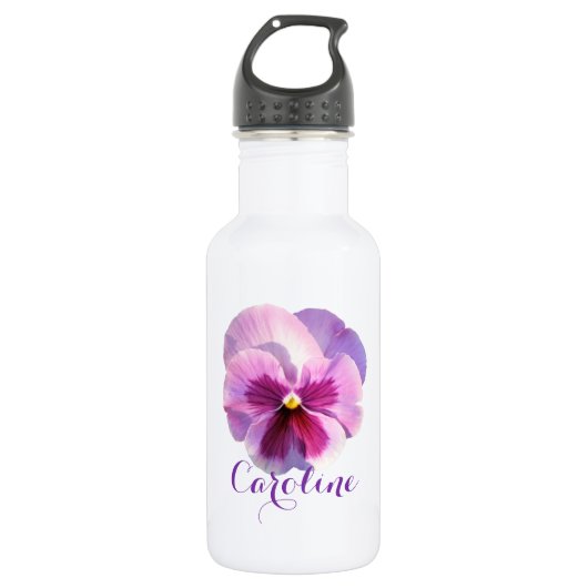 Lila Pansy Individuelle Name Wasserflasche (Vorderseite)