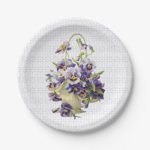 Lila Pansy-Korb auf Eyelet Lace Pappteller