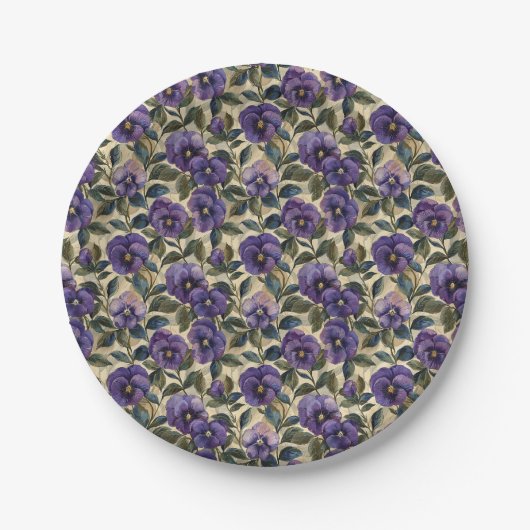 Lila Pansy Paper Plate Party Tablette Pappteller (Vorderseite)