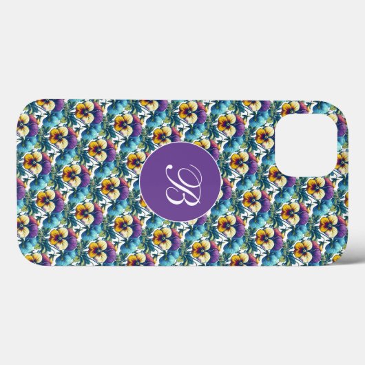 Lila Pansy Patch Girly Monogram Floral Pattern Case-Mate iPhone Hülle (Rückseite (Horizontal))