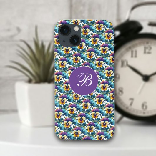 Lila Pansy Patch Girly Monogram Floral Pattern Case-Mate iPhone Hülle