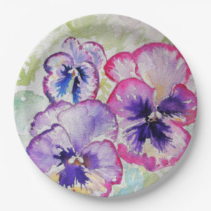Lila Pansy Pink Blume Floral Wasserfarbe Pappteller