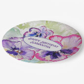 Lila Pansy Pink Blume Floral Wasserfarbe Pappteller (Schrägansicht)