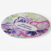 Lila Pansy Pink Blume Floral Wasserfarbe Pappteller (Schrägansicht)