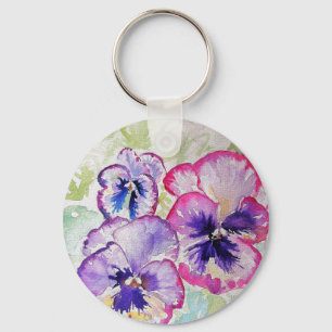 Lila Pansy Pink Blume Floral Wasserfarbe Schlüsselanhänger