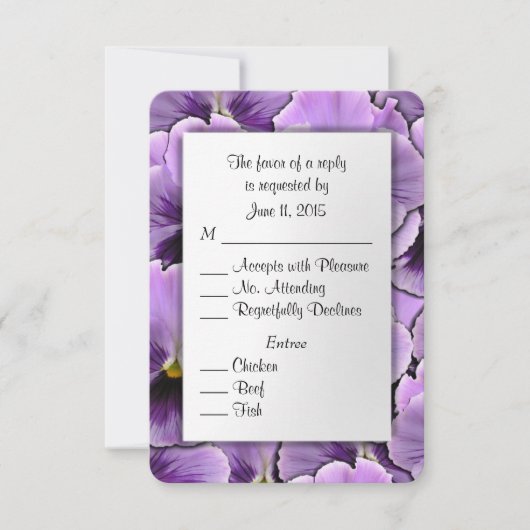 Lila Pansy RSVP Card mit Entree Choice (Vorderseite)