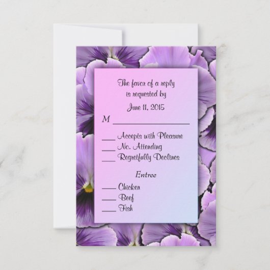 Lila Pansy RSVP Card mit Entree Choice (Vorderseite)