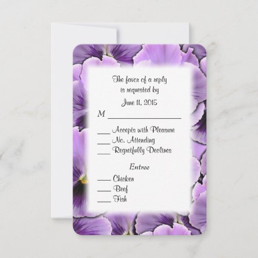 Lila Pansy RSVP Card mit Entree Choice Karte (Vorderseite)